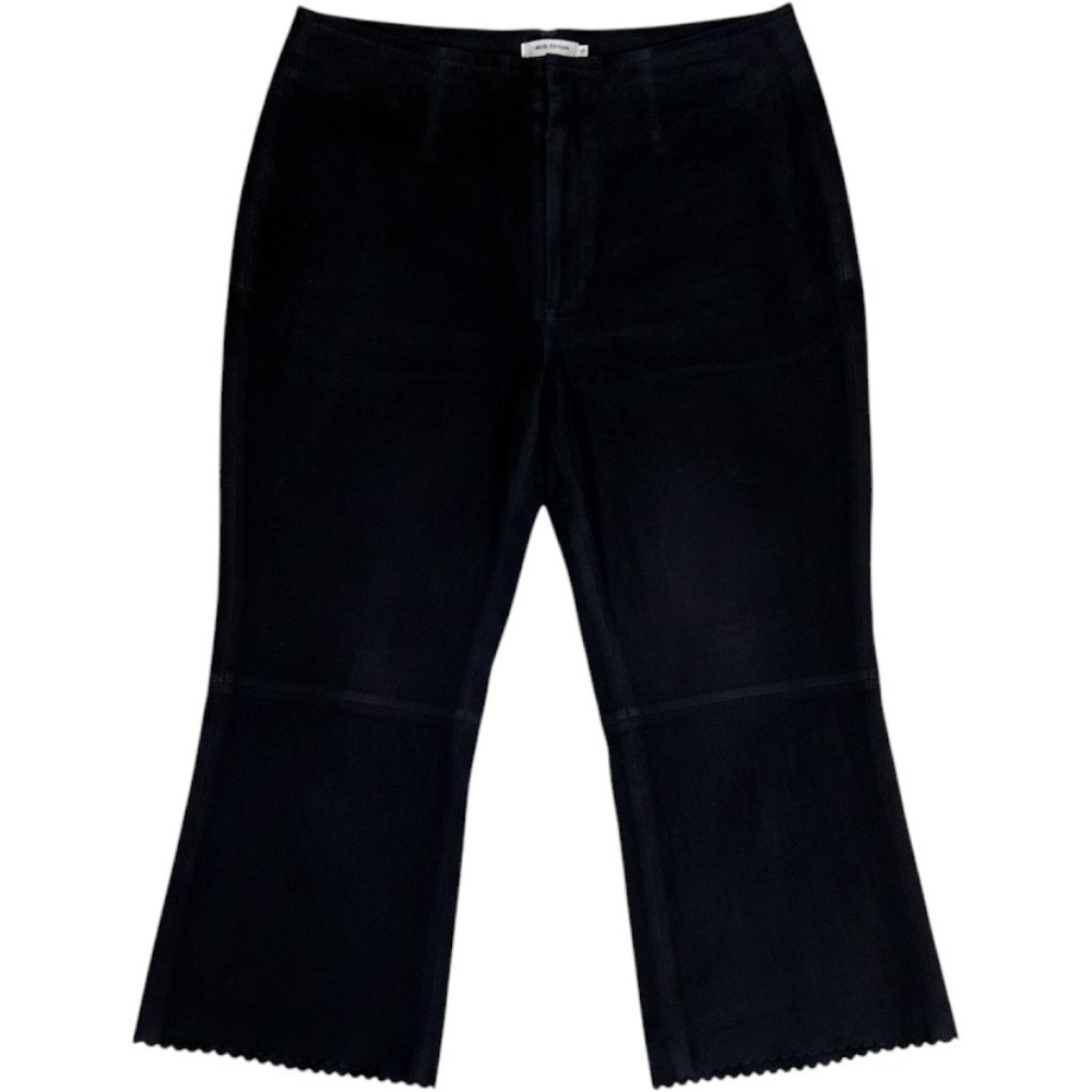 Newport News Suede Pants Womens‎ 12 Black Scalloped Hem Cropped Wide Leg G5574